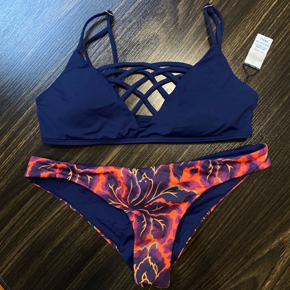 L’SPACE NAVY BIKINI SET REVERSIBLE ORANGE BOTTOMS